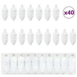 Božićna kuglica s četinicom 40 pcs Bijelo Plastika