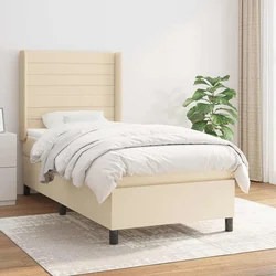 Greatstore Box spring postelja z vzmetnico krem 100x200 cm blago