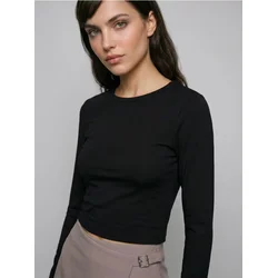 Sinsay - Pamučna slim fit majica sa dugim rukavima - crno