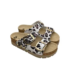 Niland Ženske anatomske kožne papuče, Sa 2 kaiša, Leopard print, Bele