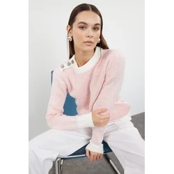 Trendyol Powder Button Detailed Soft Textured Knitwear Sweater
