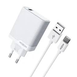 Moxom Kućni punjač MX-HC292, USB-A na Type-C, 18W, Beli