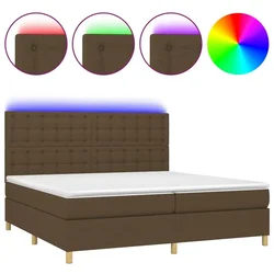 Vidaxl Box spring postelja z vzmetnico LED temno rjava 200x200cm blago