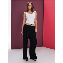 Sinsay - Wide leg pantalone sa mešavinom viskoze - crno