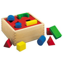 Drvena didaktička igračka Posting Box Eichhorn s 10 kockica različitih oblika i boja 12 dijelova od 12 mjes
