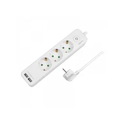LOGILINK Produžni kabl 3 mesta, 2 USB, prekidač, 1.5m, beli