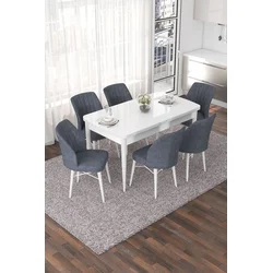 Hanah Home Set Trpezarijski sto i 6 stolica Nef, Sivo-beli