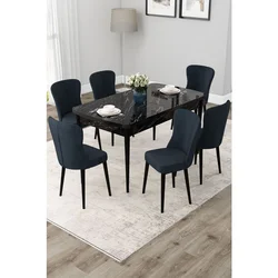 Hanah Home trpezarijski set Due, sto na razvlačenje i 6 stolica, ploča u dekoru crnog mermera, antracit tkanina Babyface