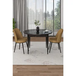 Hanah Home trpezarijski set Tor, sto i 2 stolice, ploča u dekoru crnog mermera, kapućino tkanina Babyface