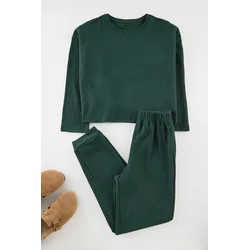 Trendyol Dark Green Waffle Fabric Knitted Pajama Set