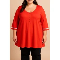 Plus size top z gumbi, rdeča