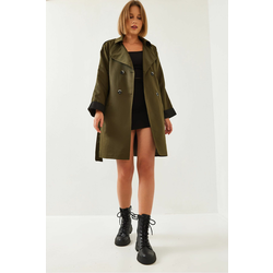 Bianco Lucci Womens Sleeve Garni Detail Belted Trench Coat 2447