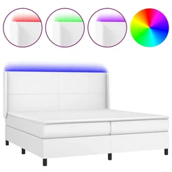 Vidaxl Box spring postelja z vzmetnico LED bela 200x200cm umetno usnje