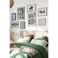 WallXpert set od 8 manjih uramljenih slika Çgs-009, plavi kaubojski i surf motivi – Wild Side, Cowgirl, Aloha i lobanja bika, crni ram