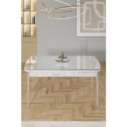 Hanah Home trpezarijski sto na razvlačenje Rada, 132 × 80 cm (razvučen 170 cm), ploča u dekoru belog mermera, hromirane noge