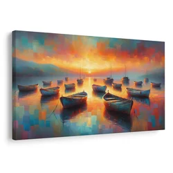 Slika ladje ob sončnem zahodu - 30x20