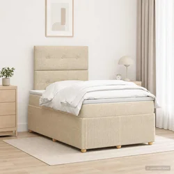 vidaXL Postelja boxspring z vzmetnico Krem 120 x 200 cm Blago