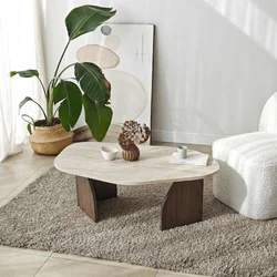 HANAH HOME Sto za dnevnu sobu Rock Travertine Walnut
