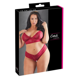Cottelli Plus Size - komplet modrčkov iz mehke čipke (rdeča)