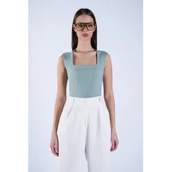 Trend Alacati Stili Ženska bluza bez rukava Alc-X13449, Brod izrez, Zelena