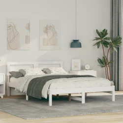 vidaXL Konstrukcija postelje Bela 135 x 190 cm Masivno borovo les