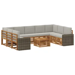 Setovi sofa 10 pcs Prirodna i svjetlosiva Čvrsto drvo akacije