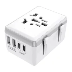 Potovalni adapter Techsuit HHT204A 4v1 z 2x USB, 2x Type-C izhodi - bel
