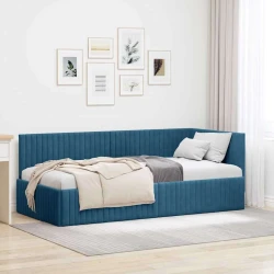 vidaXL Kotna postelja z vzglavjem Modra 90 x 200 cm Žamet