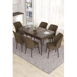 Hanah Home Set Trpezarijski sto i 6 stolica Eva, Braon