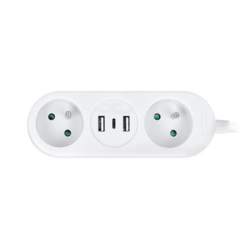 SOLIGHT POTOVALNI PODALJŠEK NAPAJALNIK 2X VTIČNICA + USB A + USB C, 17W, 1,5 M, BEL [PP154C]