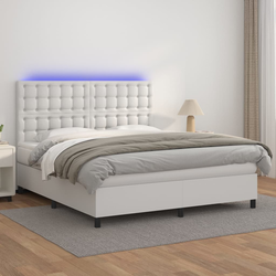 Krevet box spring s madracem LED bijeli 160x200 cm umjetna koža
