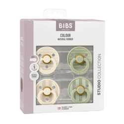 BIBS - Komplet 4 okroglih dud Studio - Pin Ivory Vanilla Mix/Pin sage Mix 6-18m