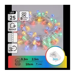 Aigostar - LED spoljni božićni niz 25xLED/8 funkcija 3xAA 2,8m IP44 višebojni