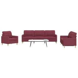 3-dijelni set sofa crvena boja vina od tkanine