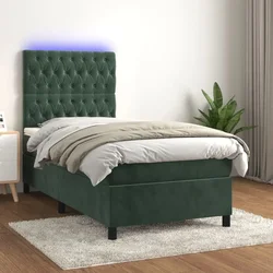Krevet box spring s madracem LED tamnozeleni 90x190 cm baršun