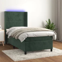 Krevet box spring s madracem LED tamnozeleni 100x200 cm baršun