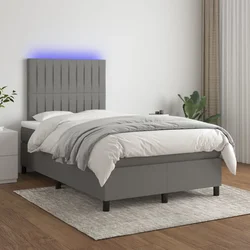 Vidaxl Box spring postelja z vzmetnico LED temno siva 120x200 cm blago