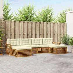 Setovi sofa 6 pcs Prirodna i krem Čvrsto drvo akacije