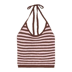 Bershka Top z naramnicami  temno rjava / roza