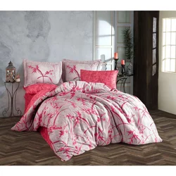 Jasmin Pink Crveno Sivo Tencel Satenski Set Posteljine