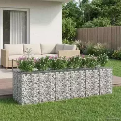vidaXL Gabionska dvignjena postelja 3 pcs Srebrna