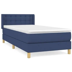 Vidaxl Box spring postelja z vzmetnico moder 90x200 cm blago