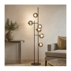 Ondaluce - Podna lampa JEWEL 6xE14/10W/230V 166 cm crna/zadimljena crna