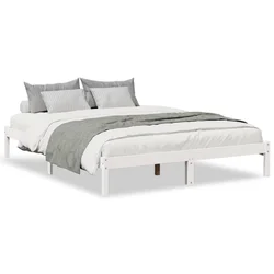 Vidaxl Daljši posteljni okvir brez vzmetnice bel 140x220 cm borovina