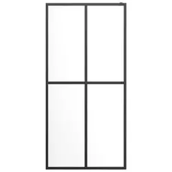 Pregrada za tuš s policom crna 90x195 cm staklo ESG i aluminij