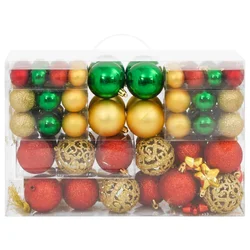 Set božićnih kuglica 112 komada crveni/zeleni/zlatni polistiren