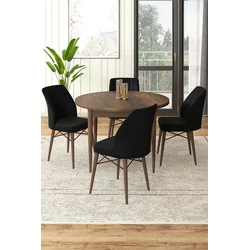 Hanah Home Set Trpezarijski sto i 4 stolice, Crno-braon
