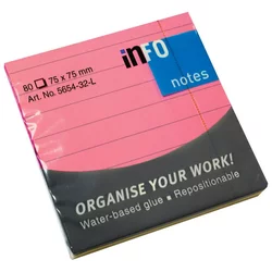 Blok samoljepljiv 75x75mm crte 80L Global Notes 5654-32-L neon-rozi