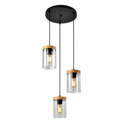 Wels Viseća Lampa  Crna + Drvo 3x40W E27