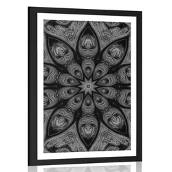 Plakat s paspartujem hipnotična Mandala v črnobeli varianti - 20x30 silver